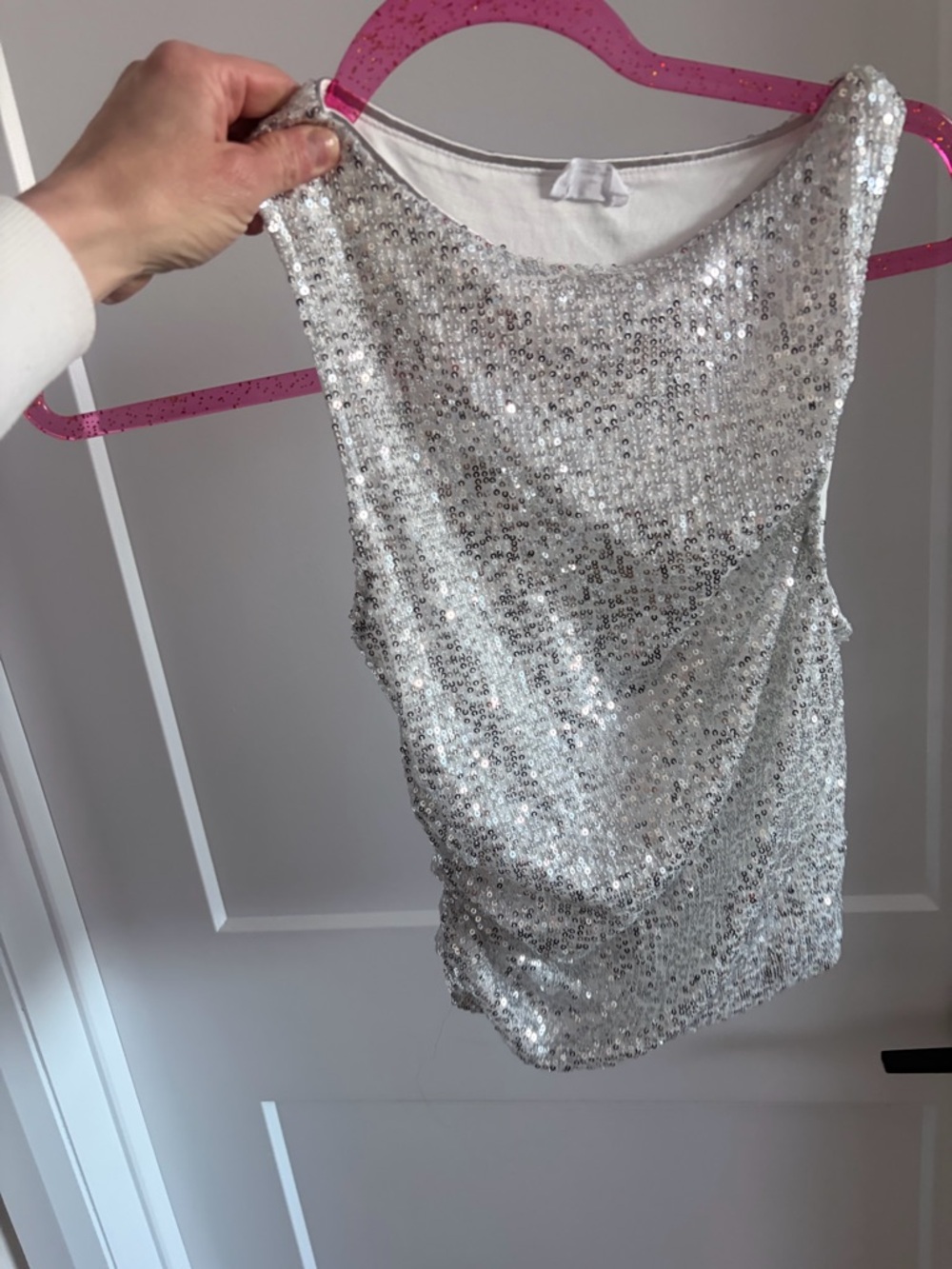Suzy Shier Silver Sequin Tank Top